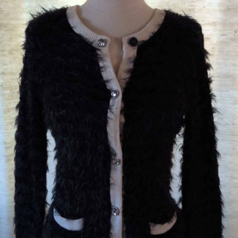 Cozy Black and Cream Fuzzy Cardigan